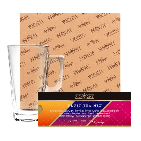 ZESTAW - MIX Owocowych Herbat Richmont Fruit Mix 12 saszetek + Szklanka Richmont Hot 370ml