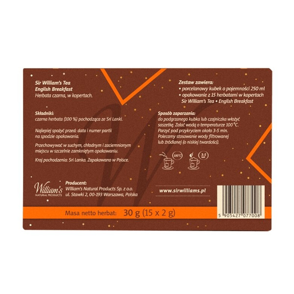 ZESTAW Herbata czarna Sir Williams English Breakfast z kubkiem 250 ml