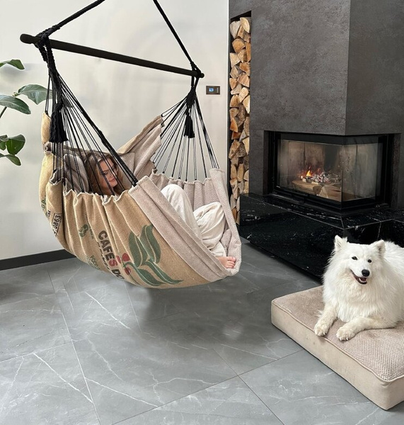 Hamak wiszący krzesło brazylijskie Coffee Swing XXL - Beżowy