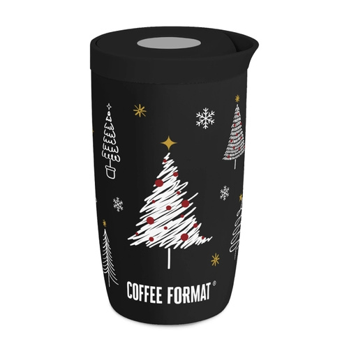 Kubek termiczny Coffee Format 350 ml - Czarny z motywem świątecznym