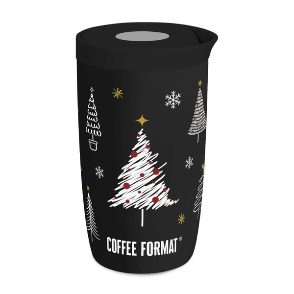 Kubek termiczny Coffee Format 350 ml - Czarny z motywem świątecznym