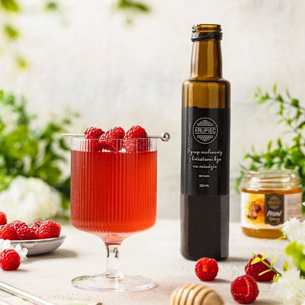 Syrop malinowy z kwiatami bzu na miodzie Krupiec 230 ml