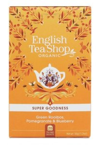 Zielona herbata English Tea Shop Green Rooibos Pomegranate Blueberry 20x1,75g - opinie w konesso.pl