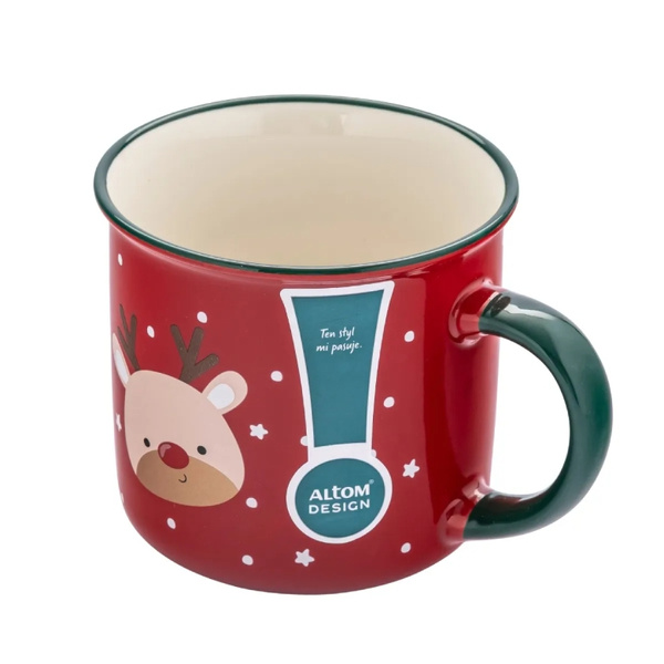 Kubek świąteczny Altom Design z rantem Renifer 400 ml - Czerwony