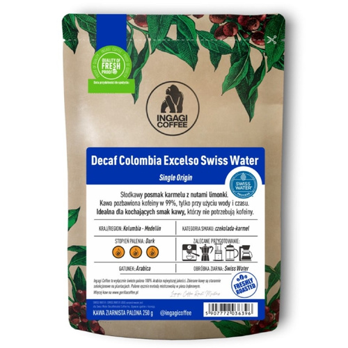 Kawa ziarnista Ingagi Coffee Decaf Colombia Excelso Swiss Water 1kg - KAWA BEZKOFEINOWA