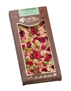 Biała czekolada M.Pelczar Chocolatier z pistacjami i wiśniami 85g - opinie w konesso.pl