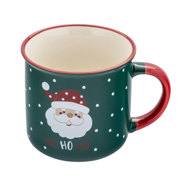 Kubek świąteczny Altom Design z rantem Mikołaj HoHo 400 ml - Zielony