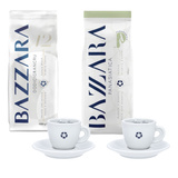 ZESTAW - Kawa ziarnista Bazzara DODICIGRANCRU 1kg + Kawa ziarnista Bazzara Luxury Blend Panasiatica 1kg + 2x filiżanka ze spodkiem do kawy Espresso 70ml