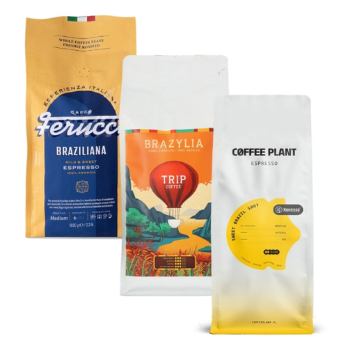 ZESTAW - Kawa ziarnista Ferucci Braziliana 1kg + Trip Coffee Brazylia 1kg + COFFEE PLANT Sweet Brazil Shot 1kg