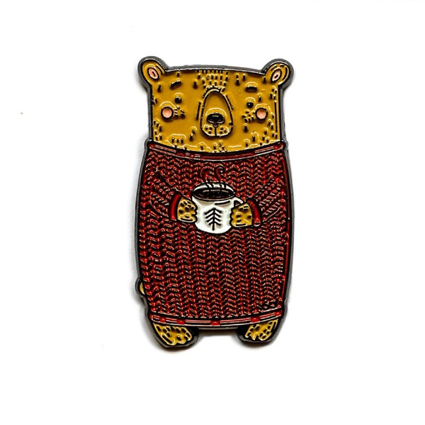 Przypinka - Miś z kubkiem