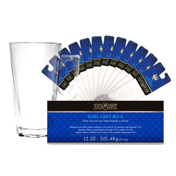 ZESTAW Herbata Richmont Earl Grey Blue 12 saszetek + Szklanka Richmont Hot 370ml