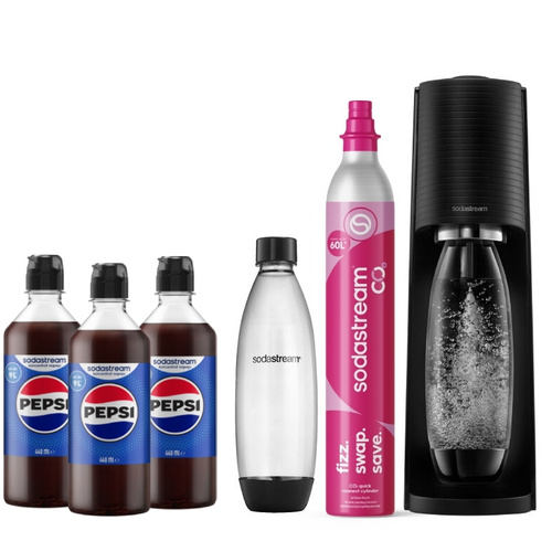 Saturator do wody gazowanej SodaStream Terra Czarny + Syropy Pepsi 3x440 ml