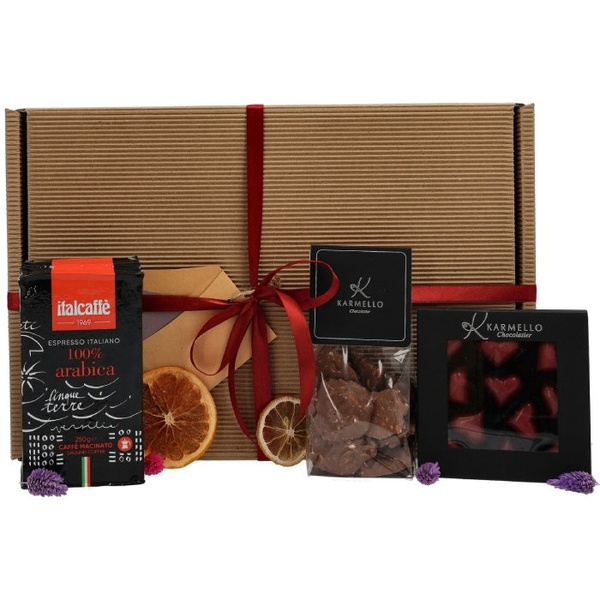 Zestaw prezentowy dla mężczyzny - Kawa, czekoladki i cluster Karmello