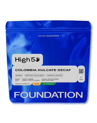 Kawa ziarnista Foundation Coffee Roasters High5 Colombia Hulcafe DECAF FILTR 250g - opinie w konesso.pl