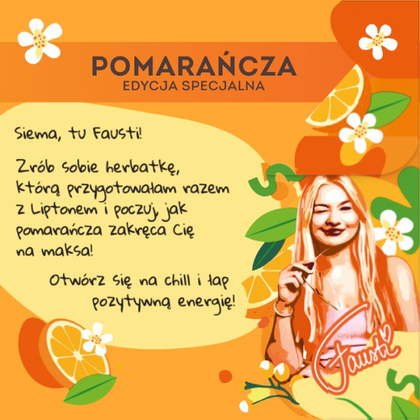 Czarna herbata z pomarańczą Lipton 20 piramidek - Edycja specjalna Fausti