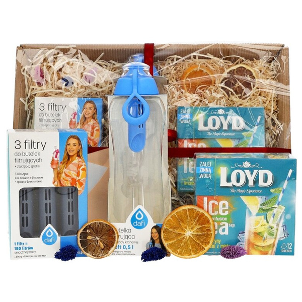 Zestaw prezentowy Dafi - Niebieska butelka, filtry i herbata Loyd