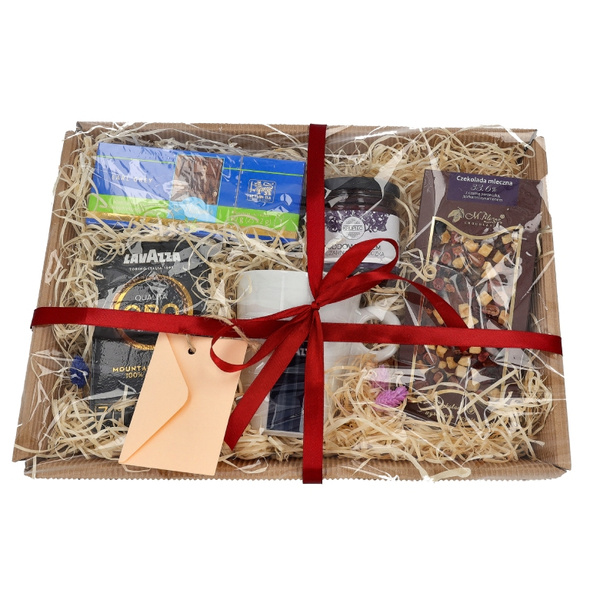 Zestaw prezentowy dla pracowników - Kubek, kawa, herbata, czekolada i miód