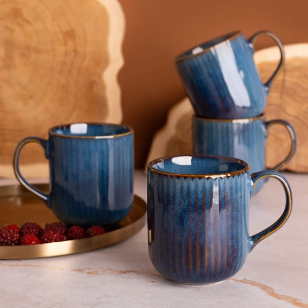 ZESTAW - Kubki Altom New Bone China Reactive Sage Stripes 400ml Granatowe - 6 sztuk