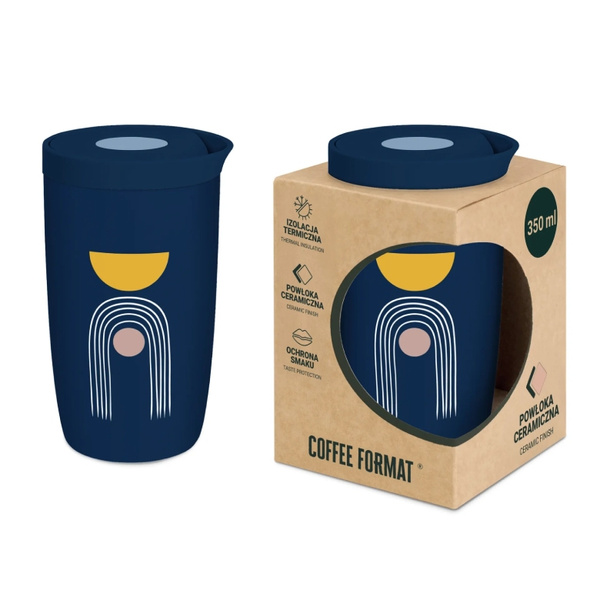 Kubek termiczny Coffee Format 350 ml - Niebieski z motywem abstrakcyjnym