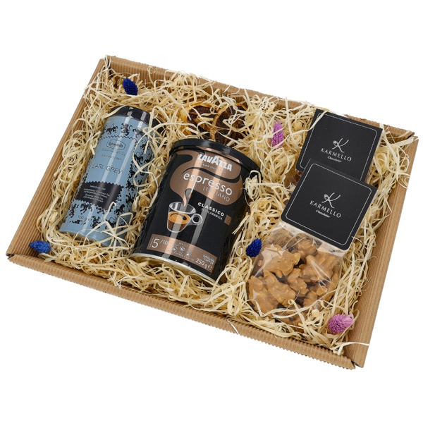 Zestaw prezentowy dla mężczyzny - Kawa, herbata i cluster Karmello