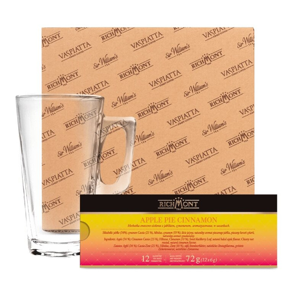 ZESTAW Herbata Richmont Apple Pie Cinnamon 12 saszetek + Szklanka Richmont Hot 370ml