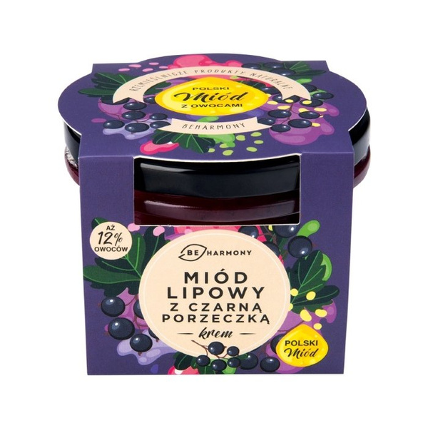 Miód lipowy z czarną porzeczką - krem mocno owocowy BEHARMONY 115g - NIEDOSTĘPNY