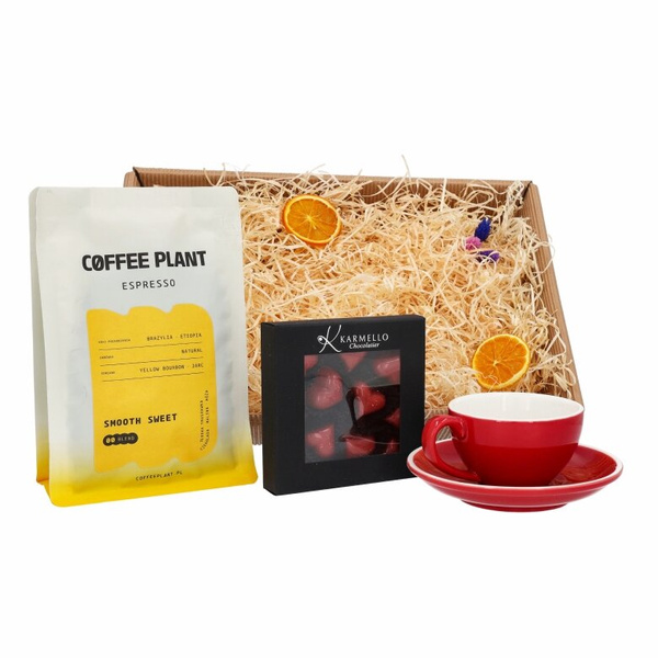 Zestaw prezentowy na walentynki - Kawa, filiżanka i czekoladki