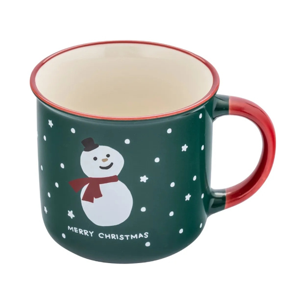 Kubek świąteczny Altom Design z rantem Bałwanek 400 ml - Zielony