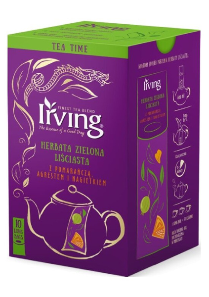 Herbata zielona z pomarańczą i agrestem Irving 10x4g long bags – NIEDOSTĘPNY