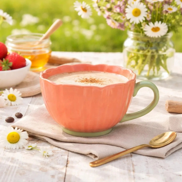Filiżanka Altom Design Kwiat 350ml - Koralowa
