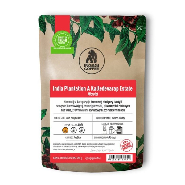Kawa ziarnista Ingagi Coffee India Plantation A Kalledevarapura Estate Natural FILTR 250g – NIEDOSTĘPNY