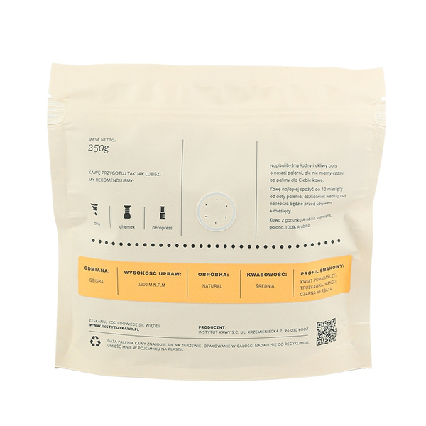 Kawa ziarnista Instytut Kawy Kostaryka Hacienda Sonora - GEISHA Filtr 250g – NIEDOSTĘPNY