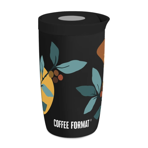 Kubek termiczny Coffee Format 350 ml - Czarny z motywem roślin