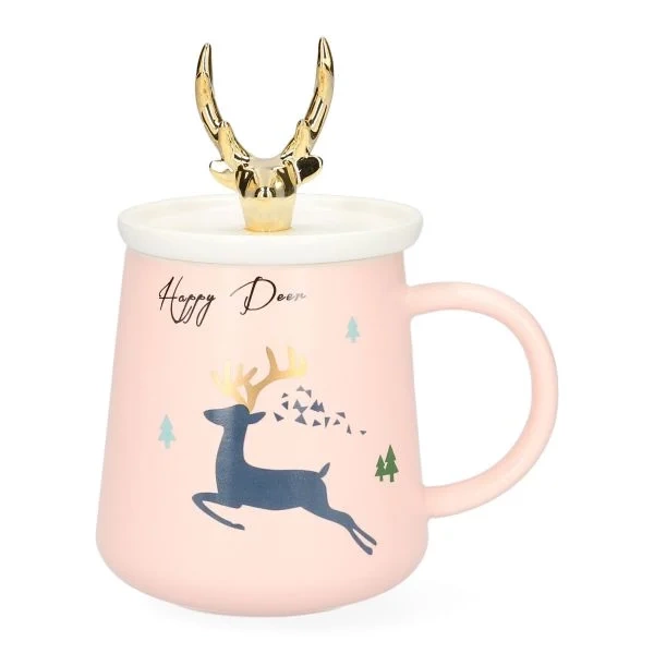 Kubek Świąteczny z przykrywką Homla ROSIE 400ml - Różowy - NIEDOSTĘPNY