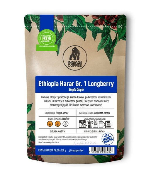 Kawa ziarnista Ingagi Coffee Etiopia Harar Gr.1 Longberry 250g - NIEDOSTĘPNY