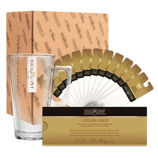 ZESTAW Herbata Richmont Ceylon Gold 12 saszetek + Szklanka Richmont Hot 370ml