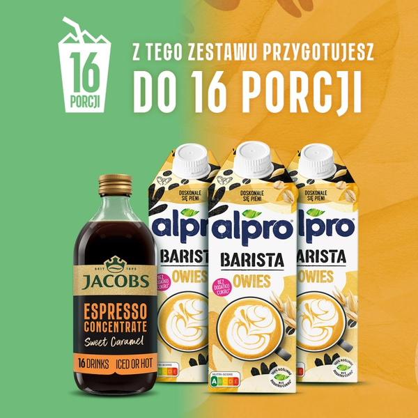 ZESTAW - Napój ALPRO Barista Oat Owsiane 3x750 ml + Koncentrat kawowy Jacobs Espresso Concentrate Sweet Caramel 485ml
