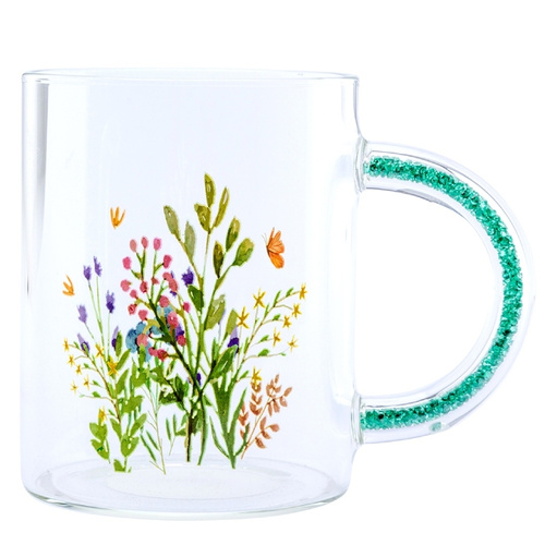 Kubek borosilikatowy Altom Design z ozdobnym uchem 420ml - Łąka