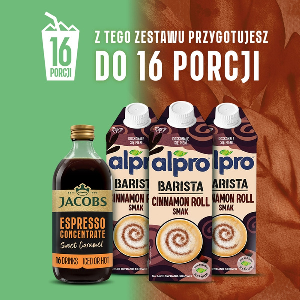 ZESTAW - Alpro Barista Cinnamon Roll Owsiano-Sojowe Cynamonka 750ml + Koncentrat kawowy Jacobs Espresso Concentrate Sweet Caramel 485ml