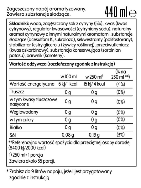 Syrop SodaStream Lemoniada 440 ml - Bez cukru