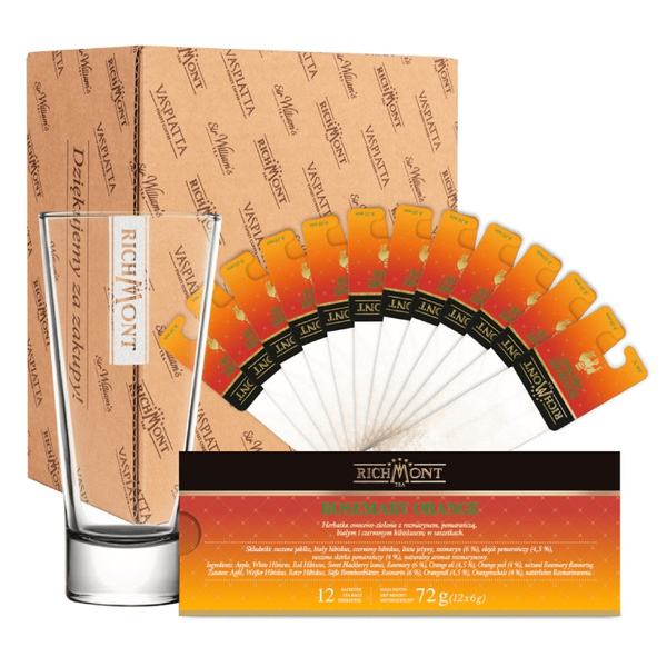ZESTAW Herbata Richmont Orange Rosemary 12 saszetek + Szklanka Richmont Ice 370ml