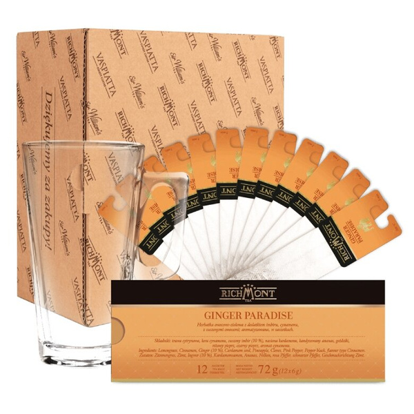 ZESTAW Herbata Richmont Ginger Paradise 12 saszetek + Szklanka Richmont Hot 370ml