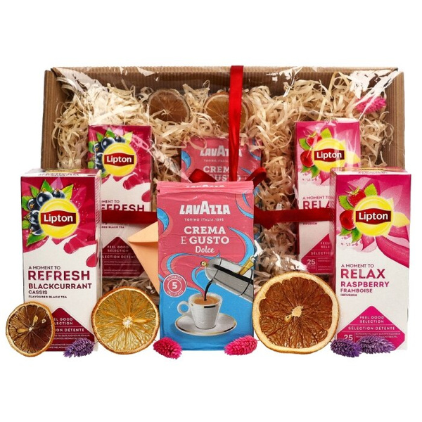 Zestaw prezentowy - Herbaty Lipton i kawa mielona Lavazza Crema e Gusto Dolce 