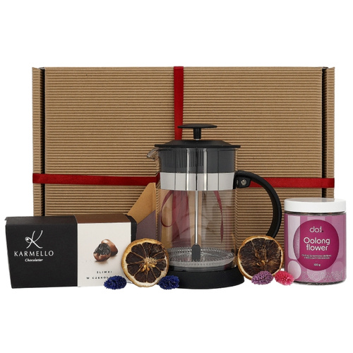 Zestaw prezentowy dla babci - Herbata, zaparzacz i śliwki w czekoladzie