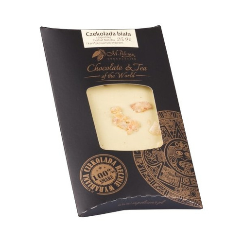 Biała czekolada M.Pelczar Chocolatier z herbatą matcha i kandyzowanym imbirem 85g - opinie w konesso.pl