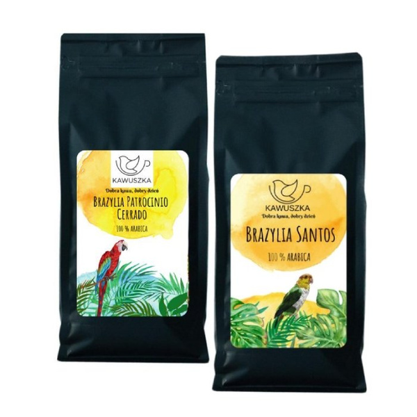 ZESTAW - Kawa ziarnista Kawuszka Brazylia Santos/Sao Rafael 1kg + Kawa ziarnista Kawuszka Brazylia Patrocinio 1kg