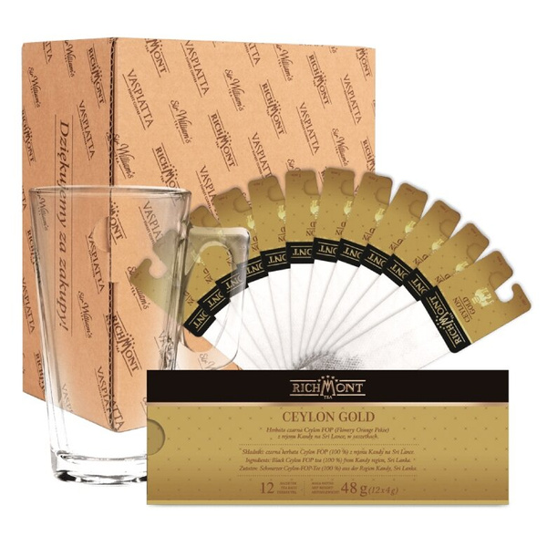 ZESTAW Herbata Richmont Ceylon Gold 12 saszetek + Szklanka Richmont Hot 370ml