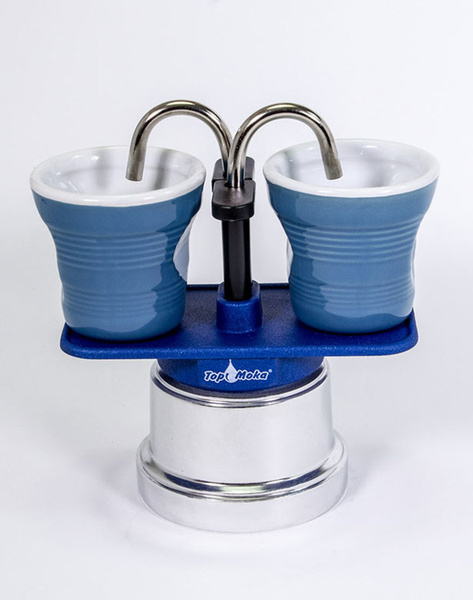 Kawiarka Top Moka Mini 2 filiżanki niebieska + 2 kubeczki