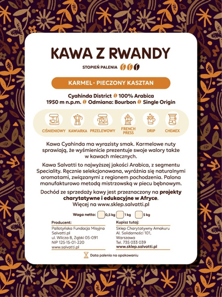 Kawa ziarnista Salvatti Rwanda Cyahinda 1kg