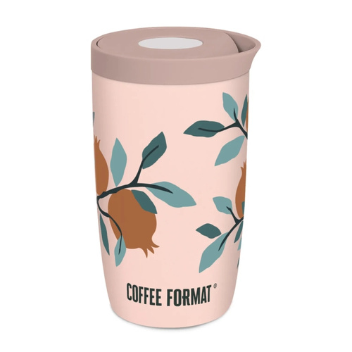 Kubek termiczny Coffee Format 350 ml - Różowy z motywem roślin